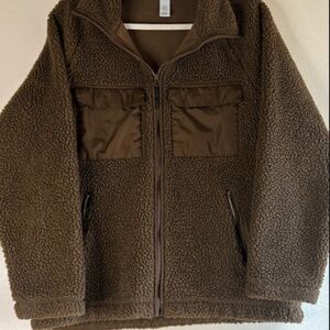 H&M Men’s Brown Fur Trim Jacket Size M – Warm Winter Casual Outerwear